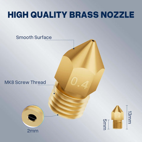 MK8 Brass 3D Printer Nozzle Set All In One Upgrade Kit With 26 Piece Multi Size 0.4mm Smooth Threaded Nozzle