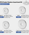 100 Piece Fender Washer Kit For Screws And Bolts Thickened 304 Stainless Steel, Assorted Sizes 8, 10, 1/4 Inch, shown in four groups.