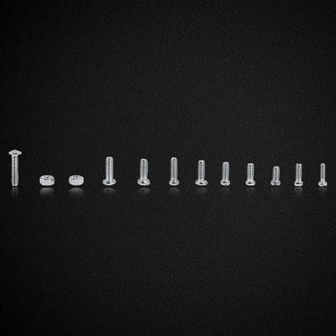 Small Screw Nut Assortment Kit With Stainless Steel Screws And Nuts In M1, M1.2, M1.4 And M1.6 Sizes On Black Background