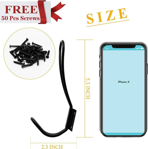 Rustic Entryway Hooks 12 Pack Farmhouse Style Wall Mounted Coat Hooks Rack With Screws Included next to iPhone X for size reference