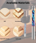 Compression Spiral Flush Trim Router Bit With Bottom Bearing Pro Grade One Quarter Inch Shank One Inch Cut Length Solid Carbide CNC Spiral Bit Nano Coating For Smooth Precise Edges And Easy Material Feed with material compatibility chart.
