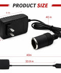Rock Solid AC To DC 12 Volt Power Converter 24 Watt 2 Amp Adapter with cords and plug dimensions visible.