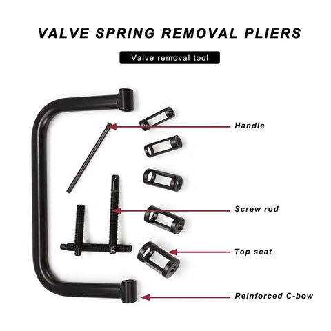 Valve Spring Compressor C Clamp Service Kit With Collet Pusher Adapters And Extension Rods components labeled diagram
