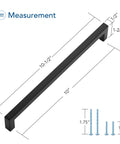 Diagram with measurements of 10 Inch Matte Black Cabinet Pulls Set Of 10 Dope Square Handles For Cabinets And Drawers with screws