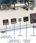 Control panel features for desktop 3D printer extruder with PID temperature settings and operating current display.