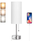 Cozy Nightstand Table Lamp With Pull Chain Three Color Modes Warm White Neutral White Cool White Built In AC Outlet Bulb Included