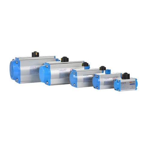 Straight Fire Double Acting Pneumatic Actuator With Precision Control Air Cylinder for Aluminum Valve Damper, compact sizes shown.