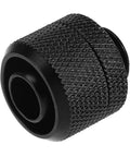 Compression fitting, black knurled, for soft tubing used in water cooling systems.