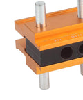 Close-up of Self Centering Doweling Jig with Aluminum Alloy Guide Bushings for Precise Woodworking Joints and Furniture Assembly 64mm Width
