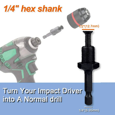 Keyless Drill Chuck Adapter Kit 1/2-20UNF With SDS-Plus Shank 1/4 Inch Hex Shank for drills and impact drivers.
