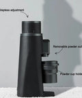 Hella Sharp 48Mm Conical Burr Electric Coffee Grinder With Stepless Knobs and Single Dose Catch Cup profile view showing stepless adjustment and powder cup holder.