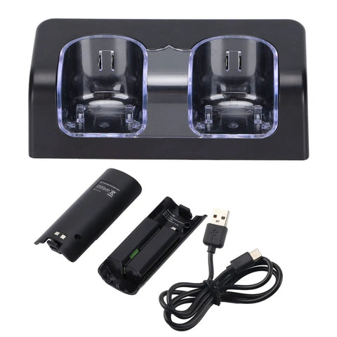 Dope Dual Charging Dock For Game Controllers Fast Safe Dual Charge Station With Two Independent Docks Charge Two Remotes At Once And Safely Includes Power Cord Black with USB cable and battery pack
