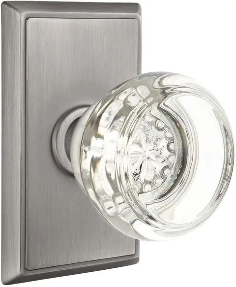 Privacy Door Set With Georgetown Crystal Knobs In Matte Black, Rectangular Rosette Finish, showing side view and crystal details.
