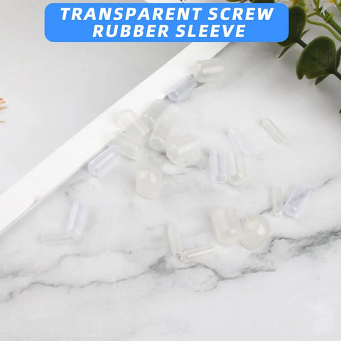 60Pcs Rubber End Caps Set for Bolts and Screws, clear vinyl thread protectors scattered on a marble surface