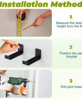 Installation steps for Heavy Duty Steel Surfboard Wall Mount Rack: measuring, positioning brackets, and drilling holes.