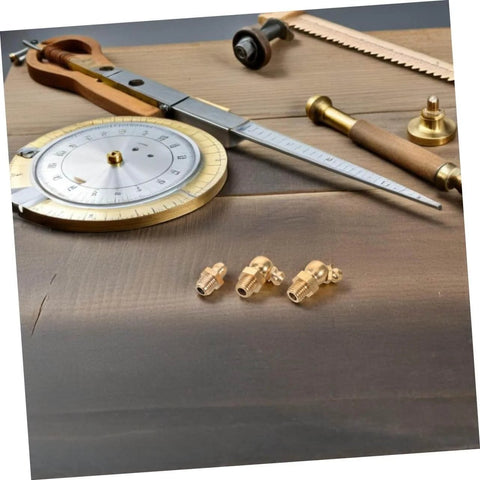 Copper Oil Nozzle Kit With 9 Pieces Straight And Angled Grease Fittings For Cars And Excavators on wooden surface
