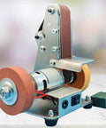 110V 220V Desktop Vertical Mini Electric Belt Sander And Polisher With Pure Copper Motor For Knife Sharpening Tool Grinding And DIY Projects, stainless steel build, compact design.