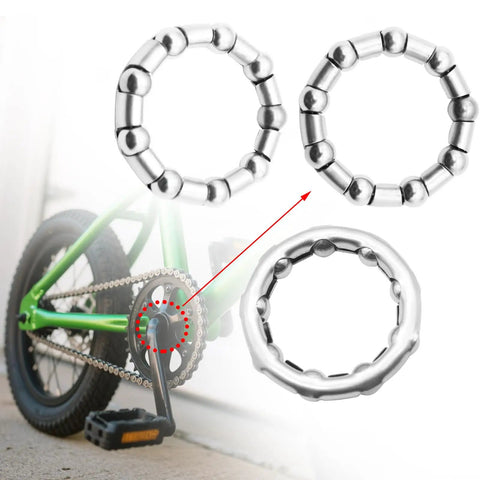 Four Pack Bicycle Crank Bearing Retainer Set With 8mm Ball Bearings Five Sixteenth Inch And Nine Balls Each Replacement shown on bike