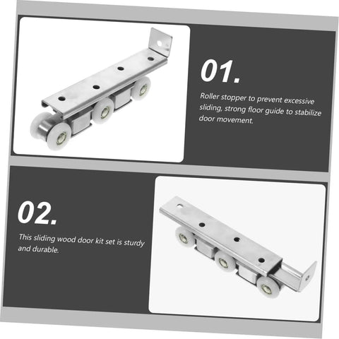 Top Tier Sliding Barn Door Track Roller System With Whisper Quiet Wheels For Kitchen Pantry Bathroom Or Master Bedroom Room Divider Easy Snap Install, showing durable metal rollers.