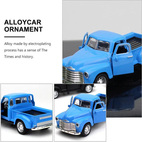 Retro Metal Classic Cars Die Cast Old School Pickup Truck Figurine in Blue Vintage Alloy Mini Car Model