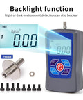 Digital Fruit Hardness Tester Penetrometer for Apples Pears Grapes Oranges with backlight display and stainless steel probe.