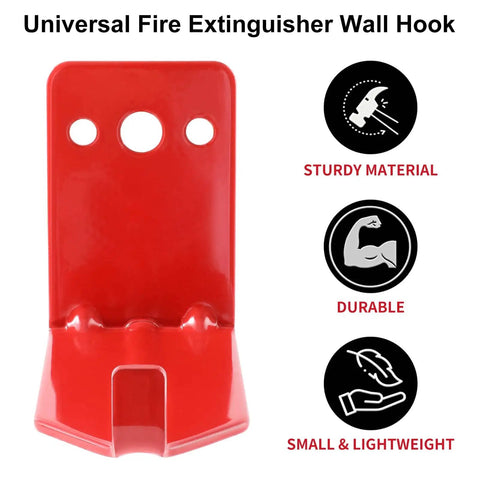 Beefy Heavy Duty Fire Extinguisher Wall Mount Bracket Kit, red universal wall hook, durable iron material, rust-resistant.