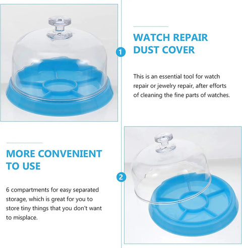 Pro Grade Watch Movement Dust Cover Tray With Six Slots Plastic Anti Dust Guard Accessory Storage Box shown open and closed