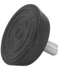 Close-up of anti-slip foot from Heavy Duty 4 Pack Furniture Levelers with threaded galvanized steel and rubber finish.