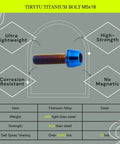 Ultralight Titanium M5x18 Bike Stem Bolts Set 6Pcs With Washers Burnt Blue shown with durability and lightweight features.