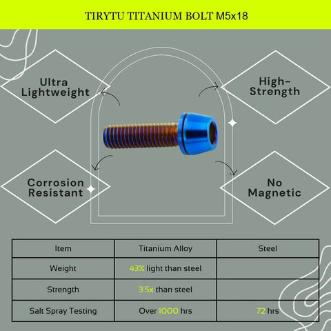 Ultralight Titanium M5x18 Bike Stem Bolts Set 6Pcs With Washers Burnt Blue shown with durability and lightweight features.