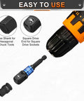 Impact Driver Socket Adapter Extension Set 4 Piece Half Inch Square Drive To Quarter Inch Hex Shank Universal Fit for Screwdrivers