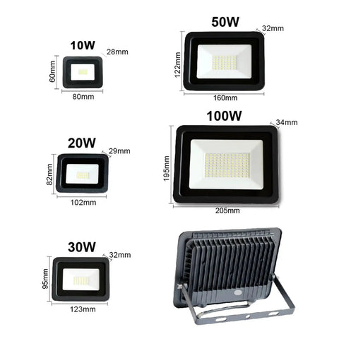 JUDYSSY Led Floodlight Ip68 Waterproof 220 10W 20W 30W 50W 100W Outdoor Garden Projector Lighting Reflector sizes and dimensions