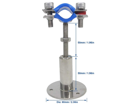 Stainless steel adjustable pipe clamp bracket for 1-inch pipe with circular base mount and screws