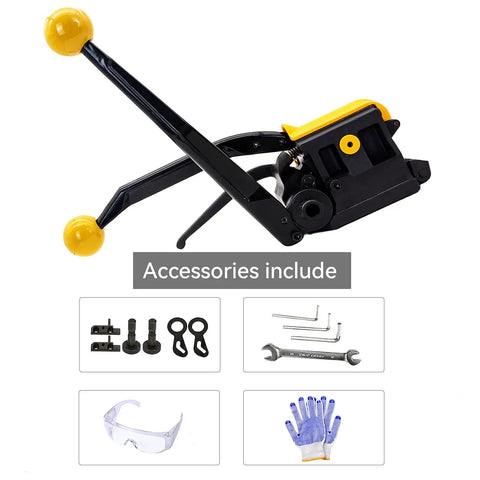 Heavy Duty Steel Strapping Tool A333 Stainless Manual Banding Machine with included accessories for various strap sizes