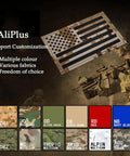 Front view: two AliPlus infrared-reflective American flag patches in brown, laser-cut with hook-and-loop backing.