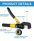 Top Quality Hydraulic Crimping Tool And Rebar Shears with movable handle, pressure valve, and anti-slip fixed handle.