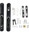 Heavy Duty Outdoor Door Lock With Sleek Keypad And Spare Key components, matte black aluminum alloy construction, includes hardware.