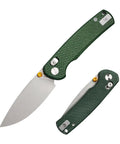 Rockshark EDC Folding Pocket Knife With 3.03 Inch 14C28N Drop Point Blade Green Micarta Handle Crossbar Lock shown open and closed view