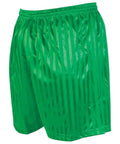 Green shorts with elastic waistband, striped design visible, focus on texture not "Striped Continental Football Training Shorts Navy With Long Length And Tie Waist For Ultimate Comfort"