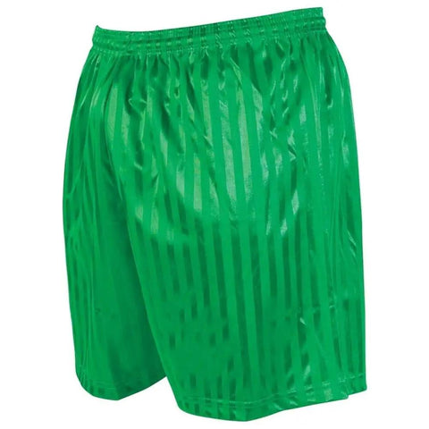 Green shorts with elastic waistband, striped design visible, focus on texture not "Striped Continental Football Training Shorts Navy With Long Length And Tie Waist For Ultimate Comfort"