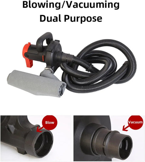Rugged Industrial Dust Collector Blower Vacuum Featuring 1200W Copper Motor with dual purpose blowing and vacuuming hose.