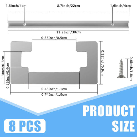 Dimensions of Eight 12 Inch Aluminum T Tracks With Screws Kit For Woodworking Jigs And Fixtures shown with measurements.