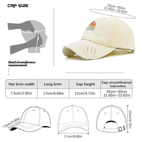 Yacht Vibes No Crying On The Yacht Inspired Cotton Baseball Cap For Men, size details and breathable design on display.