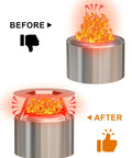 Comparison of fire pit before and after using Heat Deflector For 19.5 Inch Bonfire Fire Pit With Handle 304 Stainless Steel Detachable Camping Essential Fits Bonfire 1.0 And 2.0 Smokeless Pits Redirects Heat For Cozy Outdoor Nights