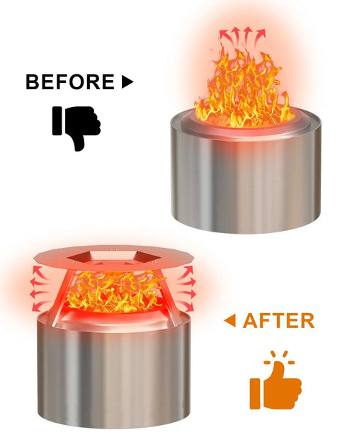 Comparison of fire pit before and after using Heat Deflector For 19.5 Inch Bonfire Fire Pit With Handle 304 Stainless Steel Detachable Camping Essential Fits Bonfire 1.0 And 2.0 Smokeless Pits Redirects Heat For Cozy Outdoor Nights