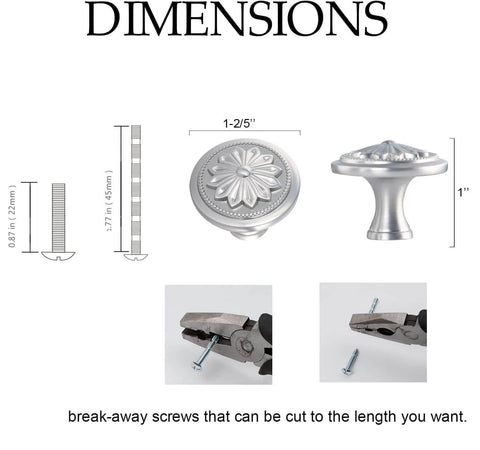 Diagram showing dimensions of 4 Pack Brushed Nickel Cabinet Hardware Knobs, 1.4 Inch Round Drawer Pulls, with zinc alloy construction.