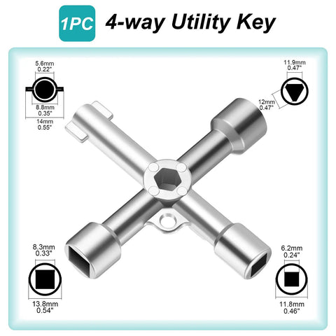 Four-way utility key from Eight Piece Multi Function Sillcock Key Set For Radiators Faucets And Meter Boxes Heavy Duty 40Cr Steel