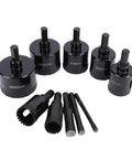 Heavy Duty 10Pcs Serrated Brazing Hole Saw Drill Bits Kit With EVA Guide Jig For Tough Jobs, Carbon Steel Toolset With Thickened Carborundum Coating That Cuts Smoothly Through Metal And Plastics Like A Boss., 10-piece hole saw set, 32-50mm, black carbon steel