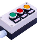 Momentary Push Button Switch 22mm 1NO 1NC With Red Yellow Green Buttons in rugged industrial panel box, LA38-11 Series