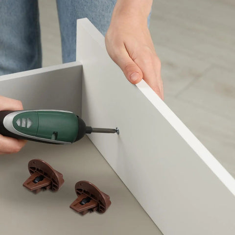 Installing Four Piece Drawer Slide Kit For Dressers And Cabinets, Real Easy Install, Durable Plastic And Metal Hardware visible.